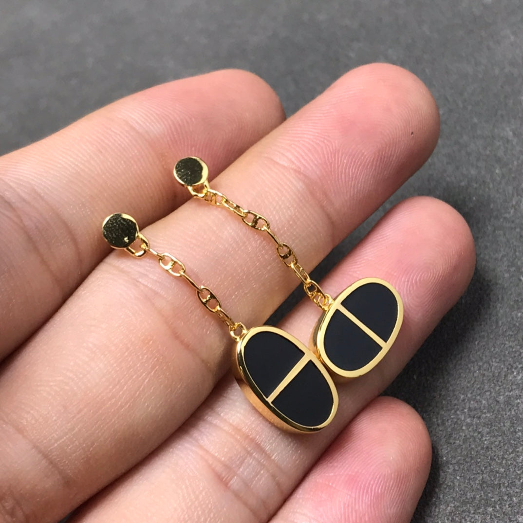 ¡®Lume Jewels¡¯CHAINE VERSO BLACK CERAMIC SILVER EARRINGS