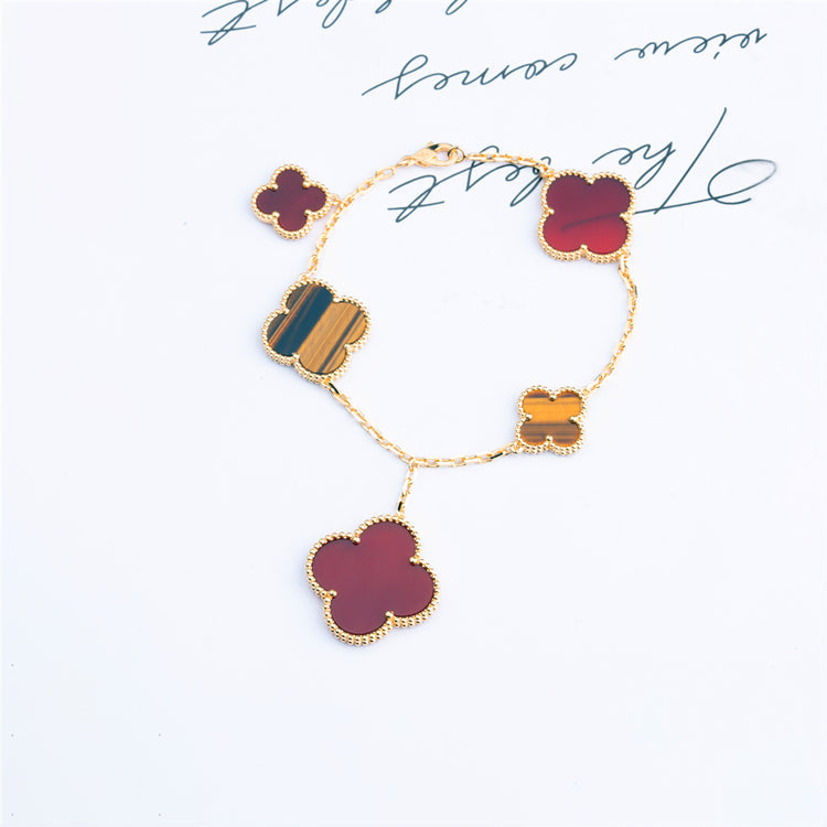 ¡®Lume Jewels¡¯CLOVER BRACELET 5 MOTIFS CARNELIAN TIGER EYE
