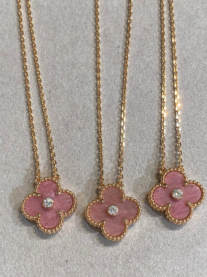 ¡®Lume Jewels¡¯CLOVER 15MM DIAMOND RHODONITE NECKLACE