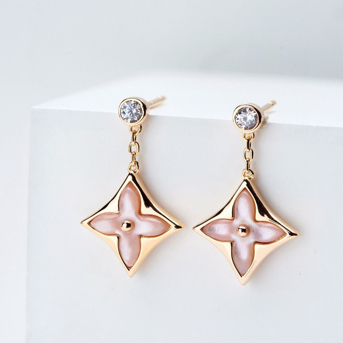 ¡®Lume Jewels¡¯DOUBLE STAR PINK GOLD MOP DROP EARRINGS