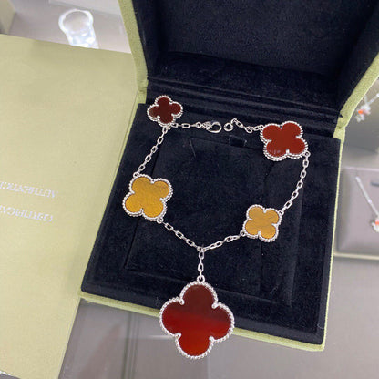 ¡®Lume Jewels¡¯CLOVER 5 MOTIFS SIVLER CARNELIAN TIGER EYE BRACELET