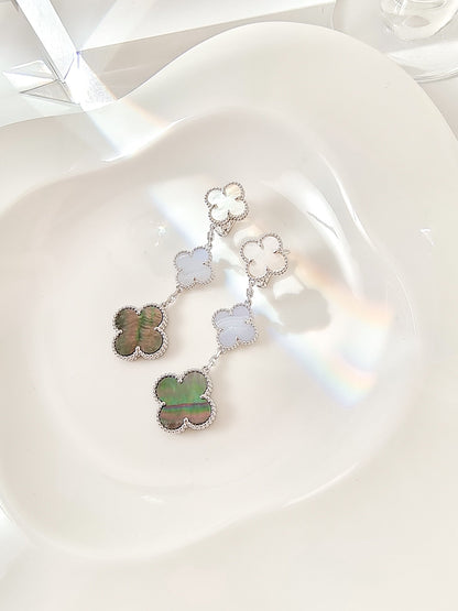 ¡®Lume Jewels¡¯CLOVER 3 MOTIFS CHALCEDONY DARK MOP SILVER EARRINGS