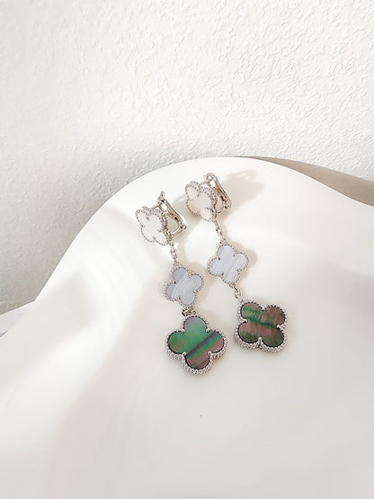 ¡®Lume Jewels¡¯CLOVER 3 MOTIFS CHALCEDONY DARK MOP SILVER EARRINGS