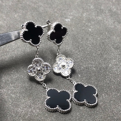 ¡®Lume Jewels¡¯CLOVER 3 MOTIF DIAMOND ONYX SILVER EARRINGS