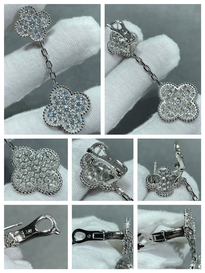 ¡®Lume Jewels¡¯CLOVER 2 MOTIFS DIAMOND PAVED SILVER EARRINGS