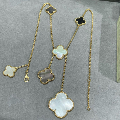¡®Lume Jewels¡¯CLOVER 6 MOTIF MOP ONYX GOLD NECKLACE