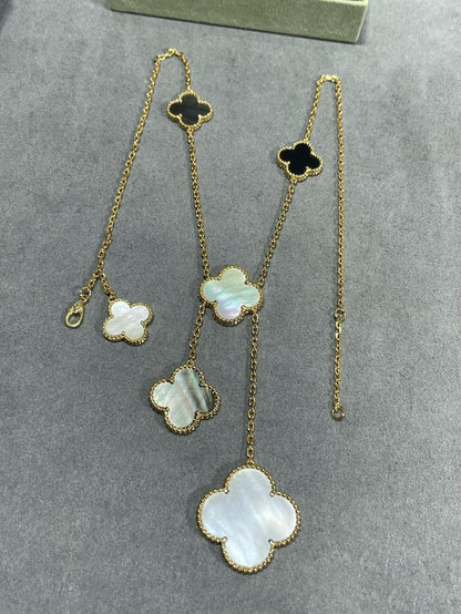 ¡®Lume Jewels¡¯CLOVER 6 MOTIF MOP ONYX GOLD NECKLACE