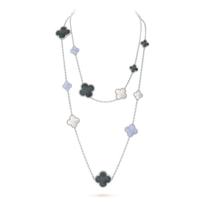 ¡®Lume Jewels¡¯CLOVER 16 MOTIF CHALCEDONY MOP SILVER NECKLACE