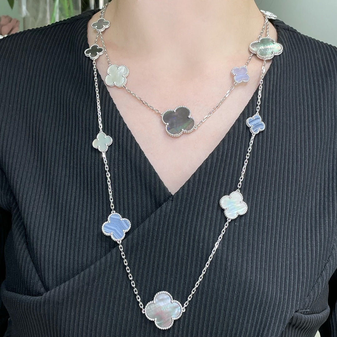 ¡®Lume Jewels¡¯CLOVER 16 MOTIF CHALCEDONY MOP SILVER NECKLACE