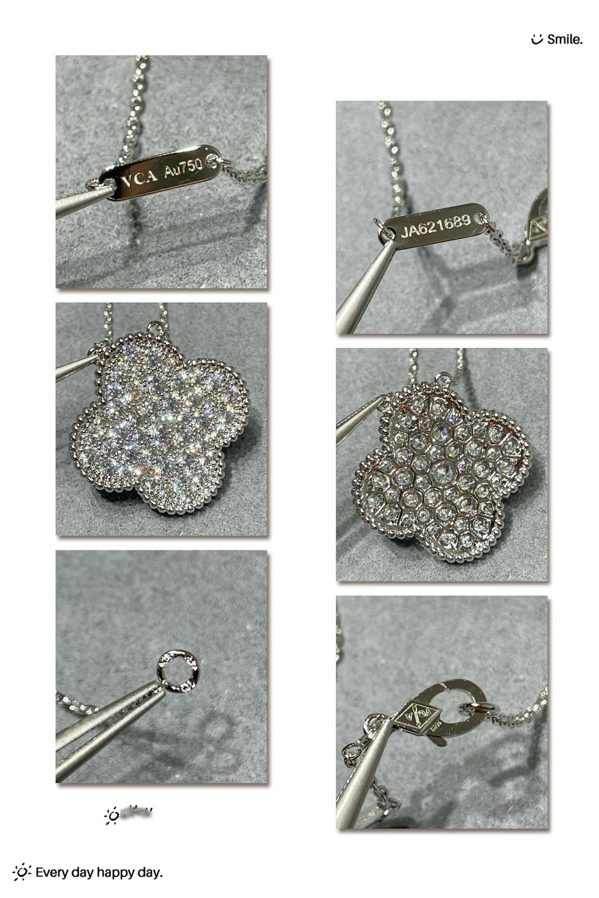 ¡®Lume Jewels¡¯CLOVER 25MM LARGE PENDANT DIAMOND PAVED SILVER NECKLACE