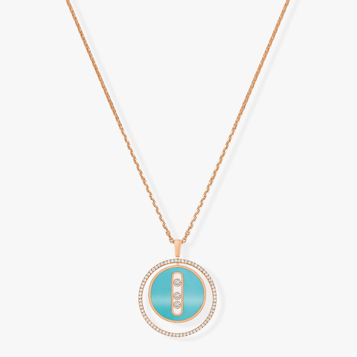 [Lume Jewels]LUCKY MOVE 3 DIAMONDS TURQUOISE PINK GOLD DIAMOND NECKLACE