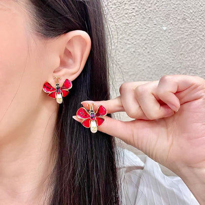 [Lume Jewels] Ladybug Enamel & Faux Pearl Clip-On Earrings