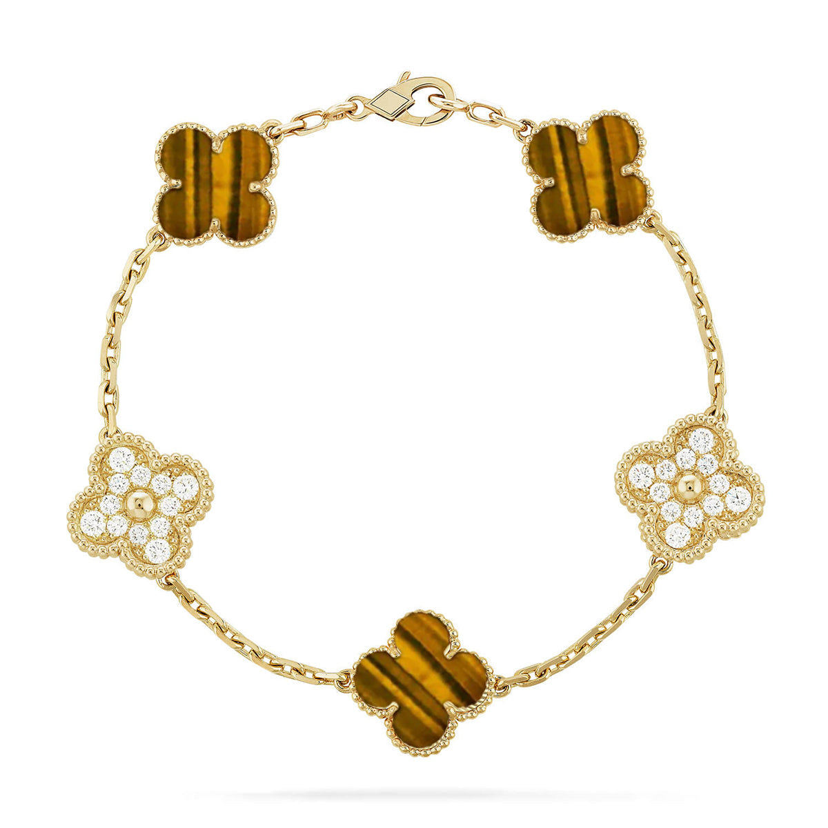 [Lume Jewels]New  CLOVER 5 MOTIFS TIGER EYE BRACELET COLLECTION