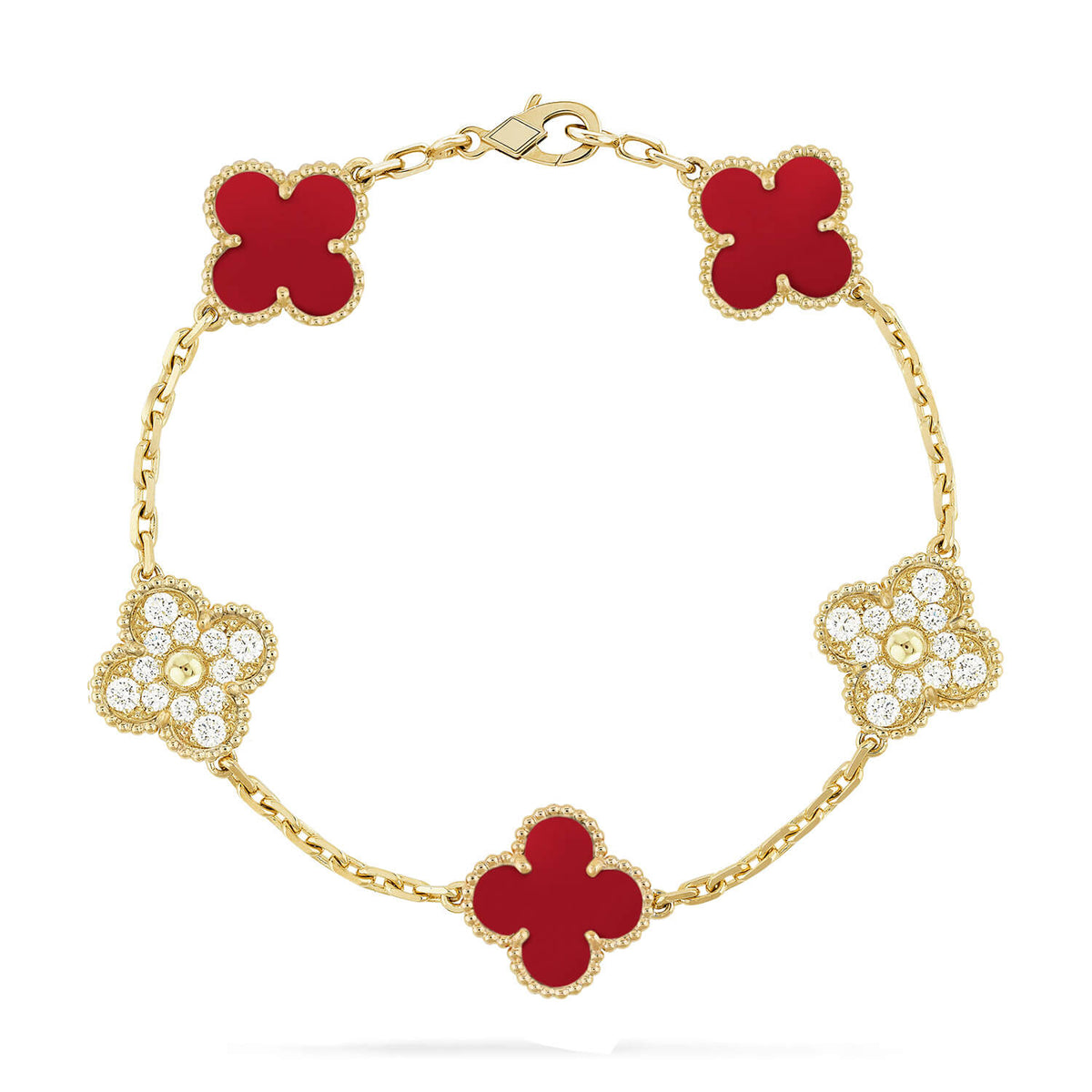 [Lume Jewels]New  CLOVER 5 MOTIF RED CORNELIAN BRACELET COLLECTION