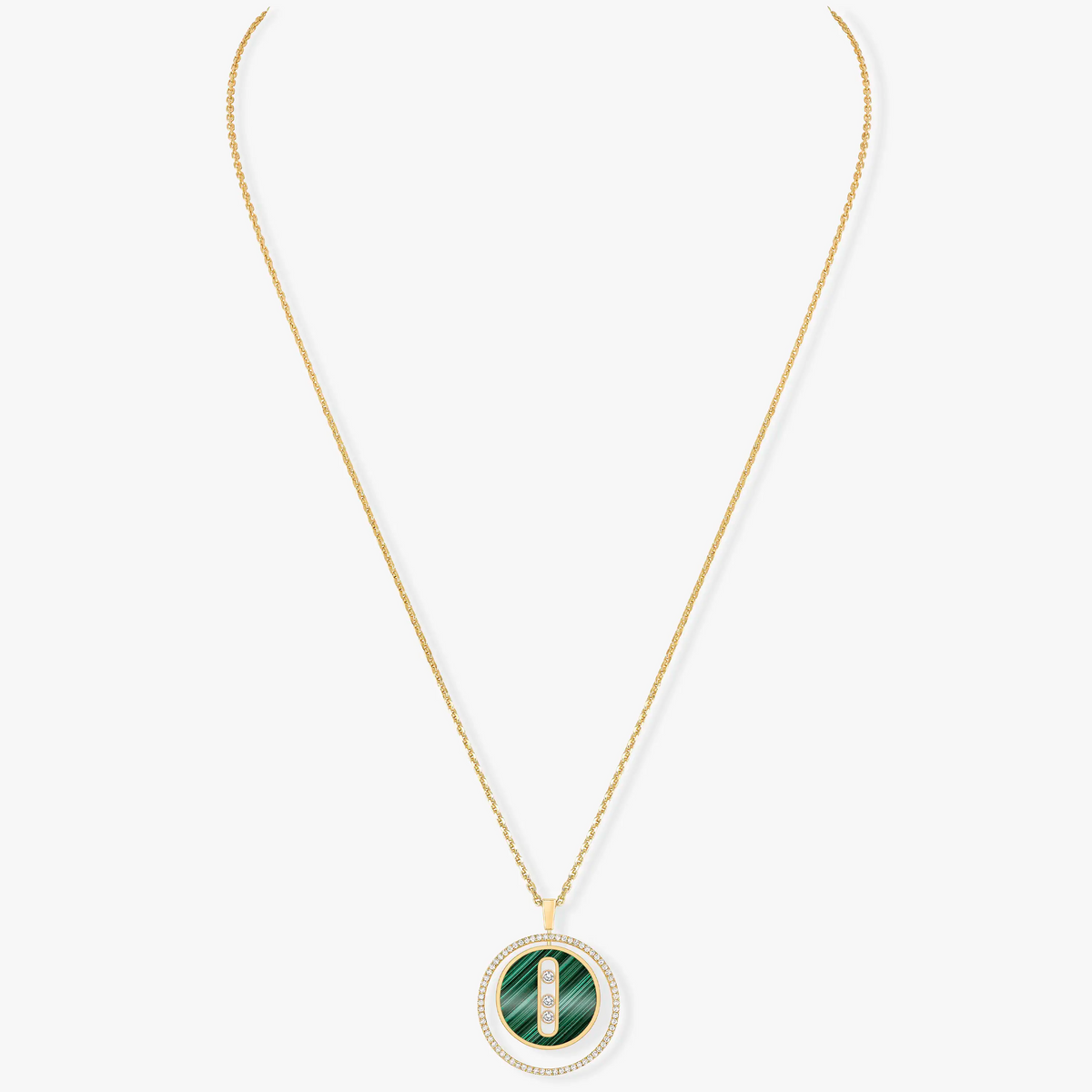 [Lume Jewels]LUCKY MOVE 3 DIAMOND MALACHITE GOLD DIAMOND NECKLACE