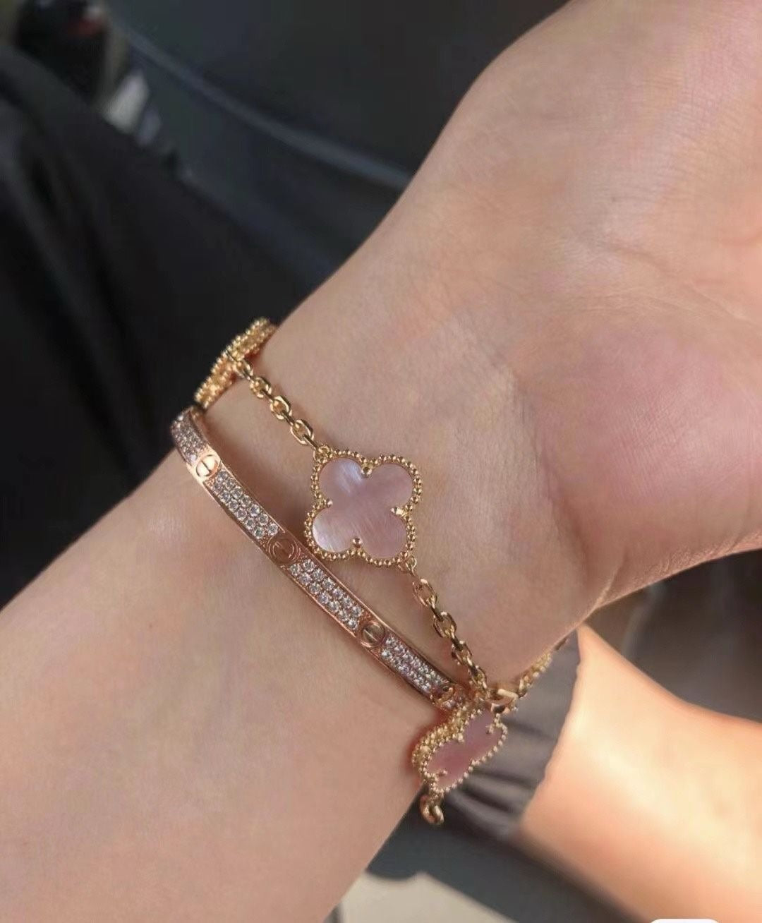 [Lume Jewels]CLOVER 5 MOTIFS Pink  AGATE  BRACELET