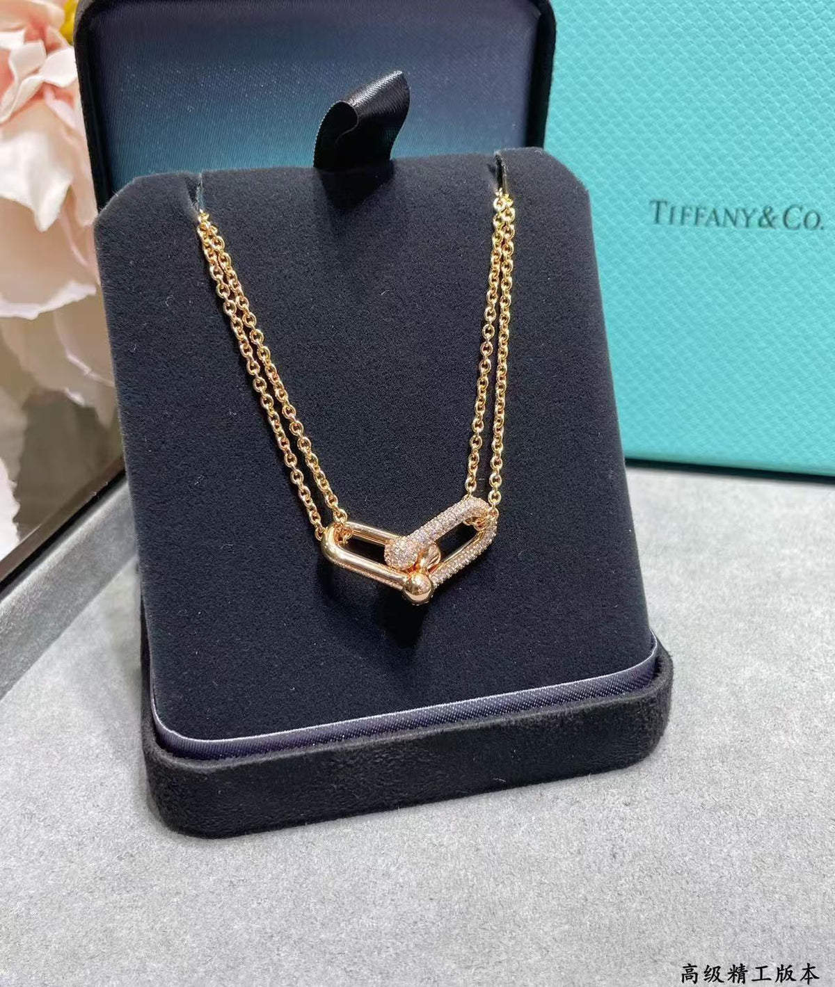 [Lume Jewels]T House Diamond-Set Double Chain Link Pendant Necklace