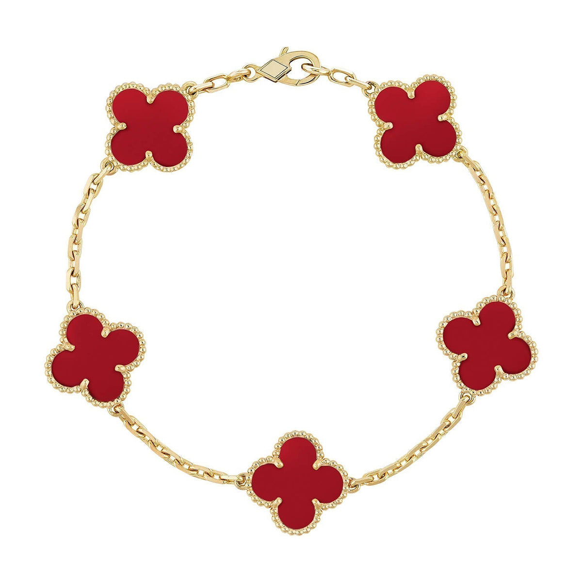 [Lume Jewels]New  CLOVER 5 MOTIF RED CORNELIAN BRACELET COLLECTION