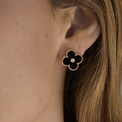 ¡®Lume Jewels¡¯CLOVER MEDIUM 1 MOTIFS ONYX DIAMOND EARRINGS