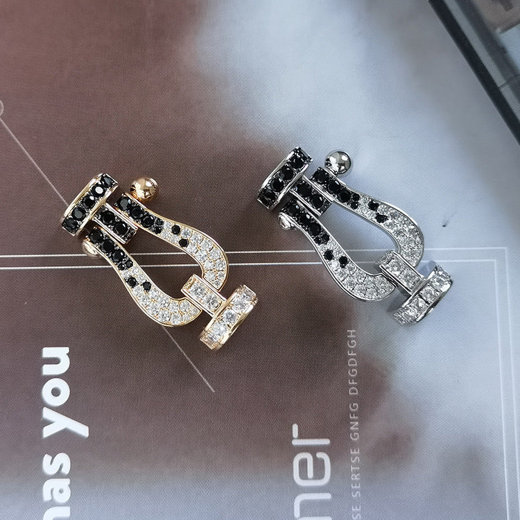 ¡®Lume Jewels¡¯FORCE LARGE HORSESHOE BLACK WHITE DIAMOND BRACELET SILVER