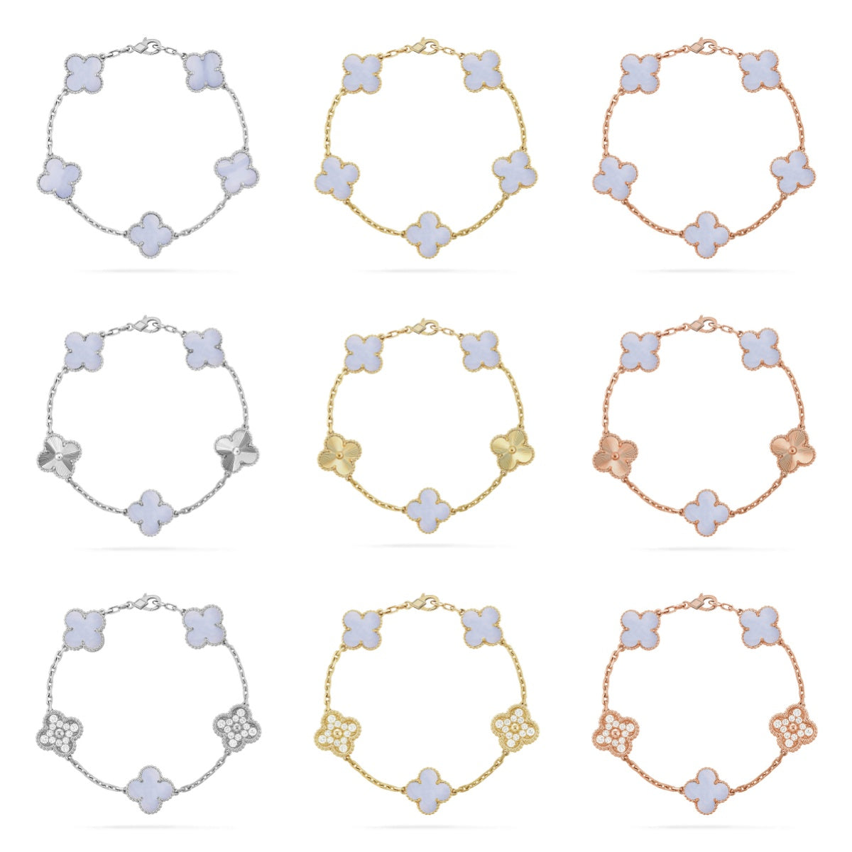 [Lume Jewels]New  CLOVER 5 MOTIF PURPLE CHALCEDONY BRACELET COLLECTION