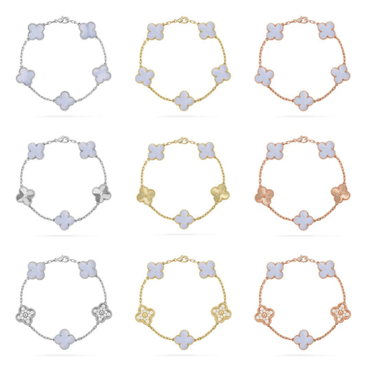 [Lume Jewels]New  CLOVER 5 MOTIF PURPLE CHALCEDONY BRACELET COLLECTION