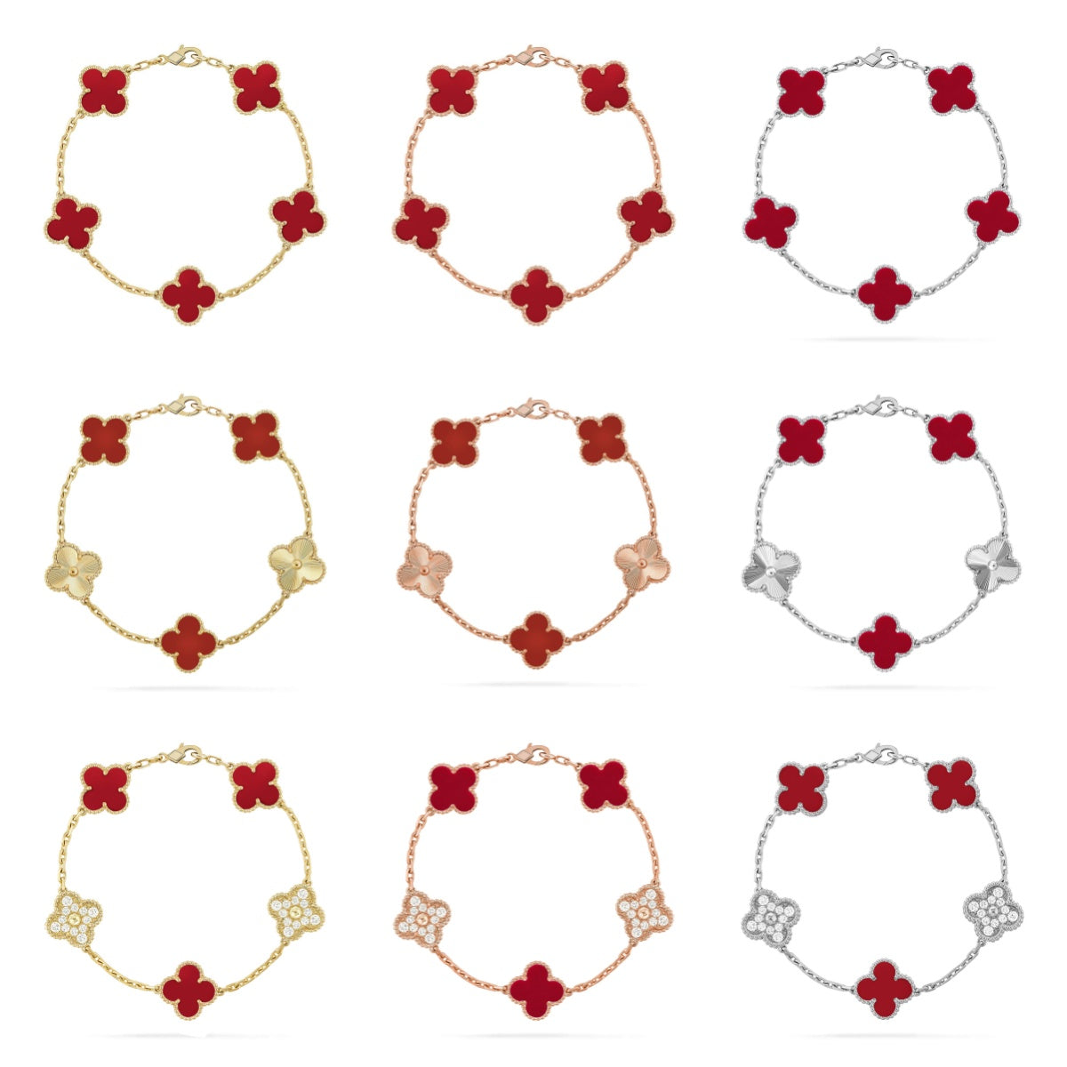 [Lume Jewels]New  CLOVER 5 MOTIF RED CORNELIAN BRACELET COLLECTION