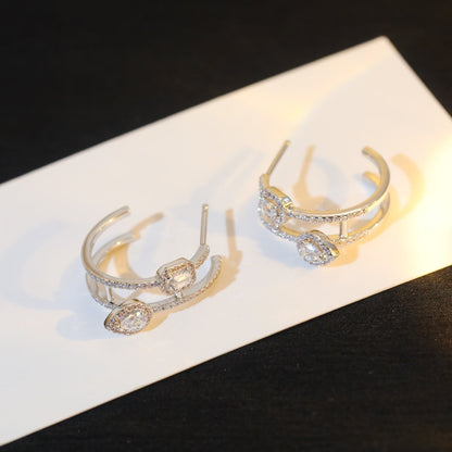 [Lume Jewels]CREOLES MY TWIN 2 RANGS SILVER DIAMOND EARRINGS