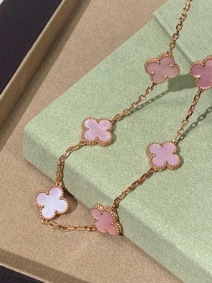 [Lume Jewels] Pink Necklace with Ten Clover Designs