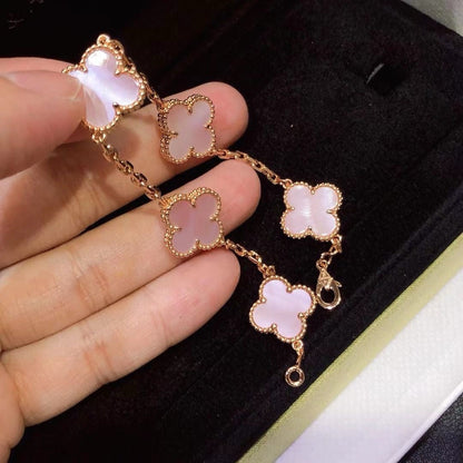 [Lume Jewels]CLOVER 5 MOTIFS Pink  AGATE  BRACELET