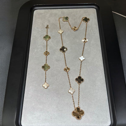 [Lume Jewels]DETACHABLE CLOVER 15(11+4) FLOWER ROSE GOLD NECKLACE SET
