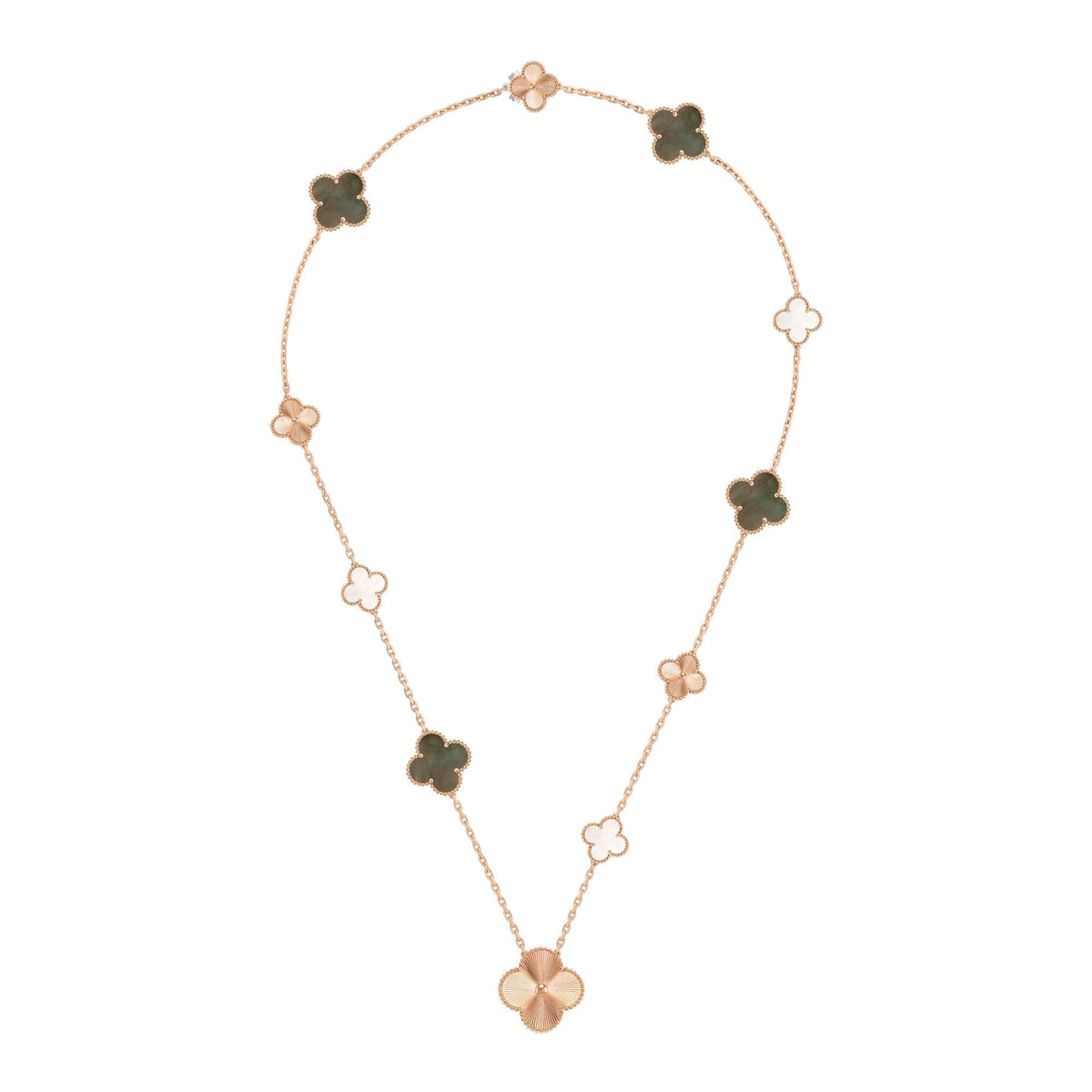 [Lume Jewels]DETACHABLE CLOVER 15(11+4) FLOWER ROSE GOLD NECKLACE SET