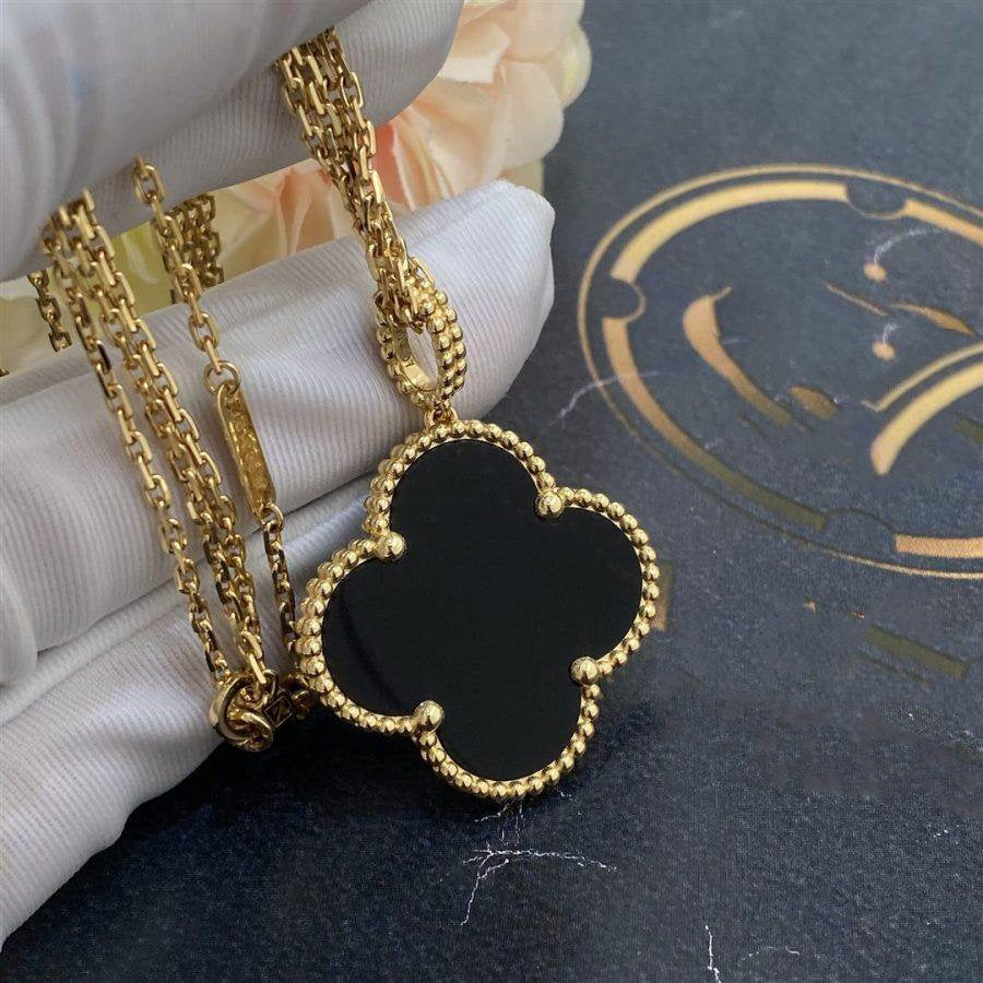 ¡®Lume Jewels¡¯CLOVER 25MM GOLD ONYX BIG CLOVER NECKLACE